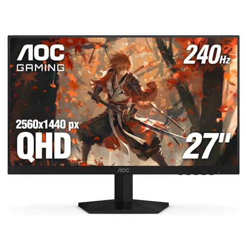 AOC Gaming Q27G41ZE 27 inch QHD IPS Gaming Monitor 2560x1440  240Hz 0 3ms MPRT  3 Sided Frameless  1x HDMI 2 0  1x Display Port  HDR  3 Year Zero Bright Dot