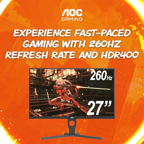 AOC Q27G10ZE 27 Gaming Monitor  QHD 2560 x 1440  Up to 260Hz 0 5ms  HDMI 2 0 x2  Display Port x1  3 Sided Frameless  Console Gaming Ready  3 Year Zero Bright Dot