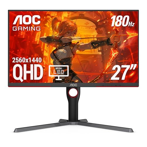 AOC Q27G3XMN 27 2K QHD Gaming Monitor  2560x1440  Mini LED  180Hz  HDMI 2 0 x 1  DisplayPort 1 4 x1  Adaptive Sync  Xbox/PS5/Switch Ready  3 Year Zero Bright dot