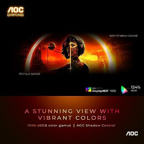 AOC Q27G3XMN 27 QHD Gaming Monitor  2560x1440  Mini LED  180Hz 1ms GtG  HDR 1000  sRGB137 5   HDMI 2 0 x 1  DisplayPort 1 4 x1  Adaptive Sync  3 Year Zero Bright dot