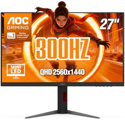 AOC Q27G3XMN 27 QHD Gaming Monitor  2560x1440  Mini LED  180Hz 1ms GtG  HDR 1000  sRGB137 5   HDMI 2 0 x 1  DisplayPort 1 4 x1  Adaptive Sync  3 Year Zero Bright dot