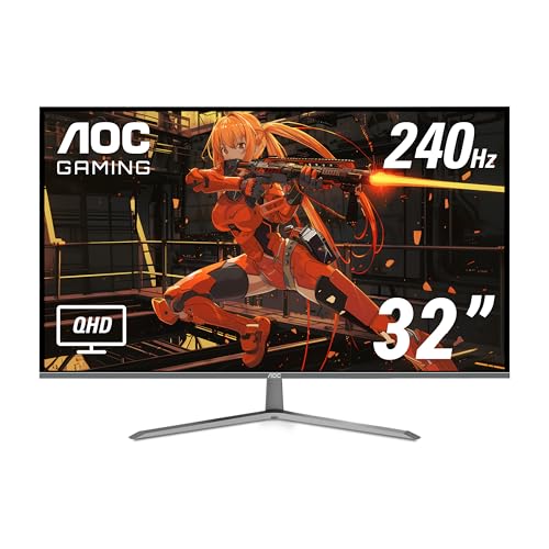 AOC Q32G11ZNE 32 Frameless Gaming Monitor QHD 2560 x 1440  240Hz  0 5ms Response time  HDR Ready  Console Gaming Ready  3 Year Zero Dead Pixel Guarantee  Black