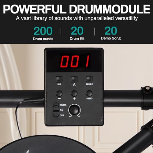 AODSK Electric Drum Set with 4 Quiet Drum Pads Portable and Solid Drum Set for Beginner with 200 Sounds 2 Switch Pedal Drum Throne Drumsticks Headphones  UAED 403T 