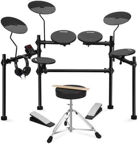 AODSK Electric Drum Set with 4 Quiet Drum Pads Portable and Solid Drum Set for Beginner with 200 Sounds 2 Switch Pedal Drum Throne Drumsticks Headphones  UAED 403T 
