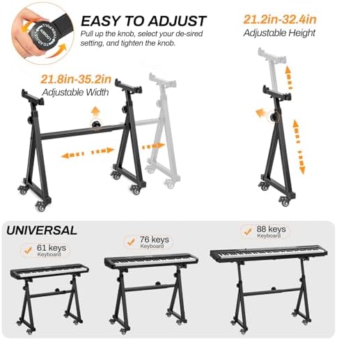 AODSK Keyboard Stand Heavy Duty  Z Style Adjustable and Portable Heavy Duty Piano Stand for Kids and Adults Height and Width Adjustable Fits for 61 88 Keys Electric Pianos