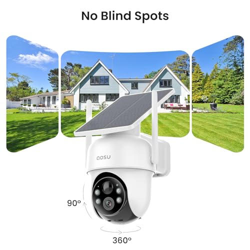 AOSU Cámaras de seguridad inalámbricas para exteriores, kit de 4 cámaras, sin suscripción, alimentado por energía solar, sistema de cámaras de seguridad para el hogar con giro e inclinación de 360°,