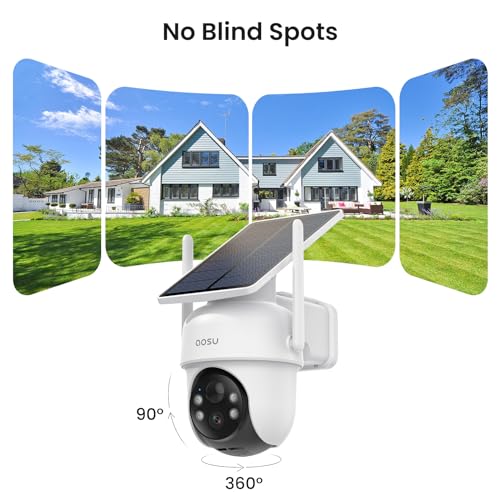 AOSU Cámaras de seguridad solares inalámbricas para exteriores, kit de 4 cámaras, sin suscripción y cámara de seguridad AOSU para interiores de 360°, monitor de bebé