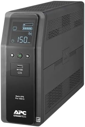 APC Back UPS Pro Sine Wave UPS  1500VA/900W  Active PFC Compatible  AVR  LCD  10 Outlets  USB C Charging Port   BR1500MS2 Uninterruptible Power Supply for Home Office  PC  Gaming Computers