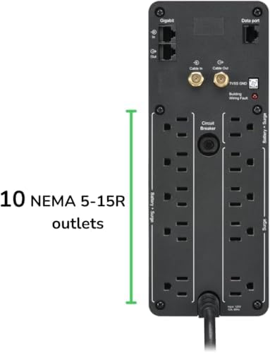APC Back UPS Pro Sine Wave UPS  1500VA/900W  Active PFC Compatible  AVR  LCD  10 Outlets  USB C Charging Port   BR1500MS2 Uninterruptible Power Supply for Home Office  PC  Gaming Computers