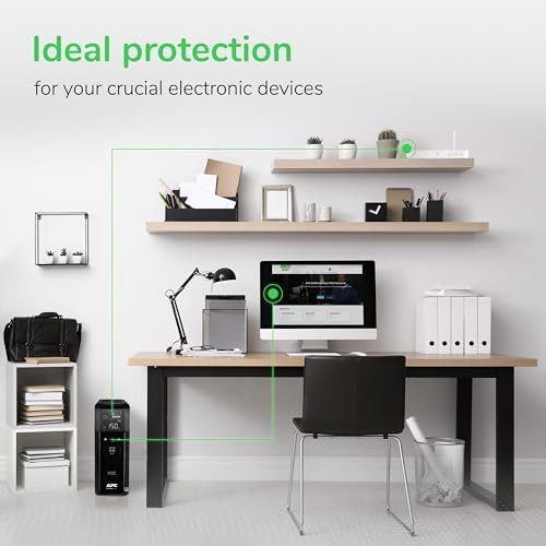APC Back UPS Pro Sine Wave UPS  1500VA/900W  Active PFC Compatible  AVR  LCD  10 Outlets  USB C Charging Port   BR1500MS2 Uninterruptible Power Supply for Home Office  PC  Gaming Computers