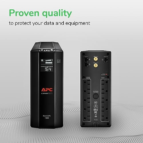 APC UPS Back UPS Pro 1500VA UPS  900W Battery Backup & Surge Protector  AVR  10 Outlets  NEMA 5 15R   LCD  BX1500M Uninterruptible Power Supply for Computers  Wi Fi Routers  Home Office Electronics