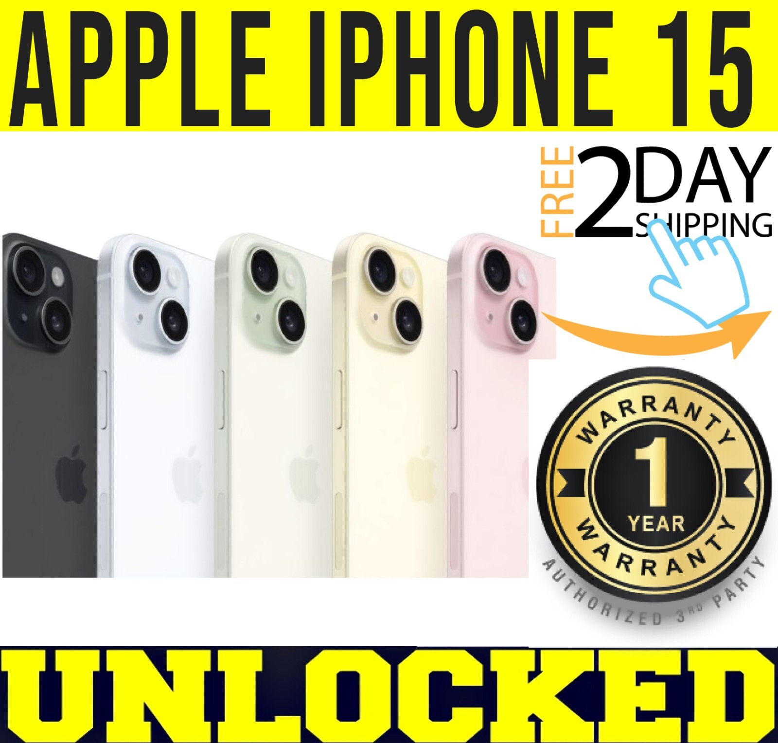 APPLE IPHONE 15 128GB 256GB 512GB  FACTORY UNLOCKED    NEVER ACTIVATED   SEALED 