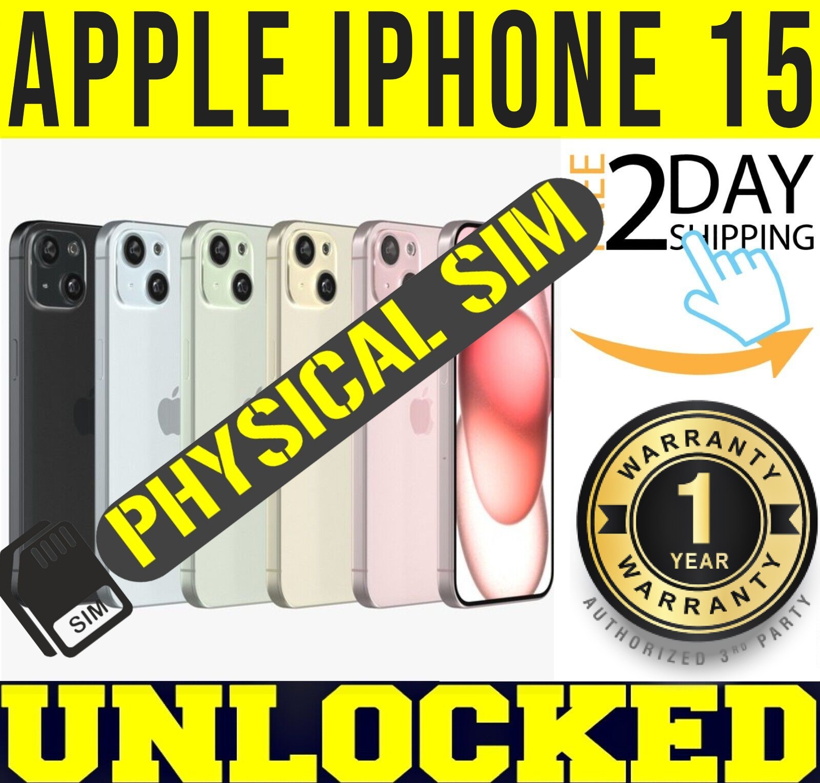APPLE IPHONE 15 128GB 256GB FACTORY UNLOCKED  PHYSICAL SIM TRAY   SEALED 