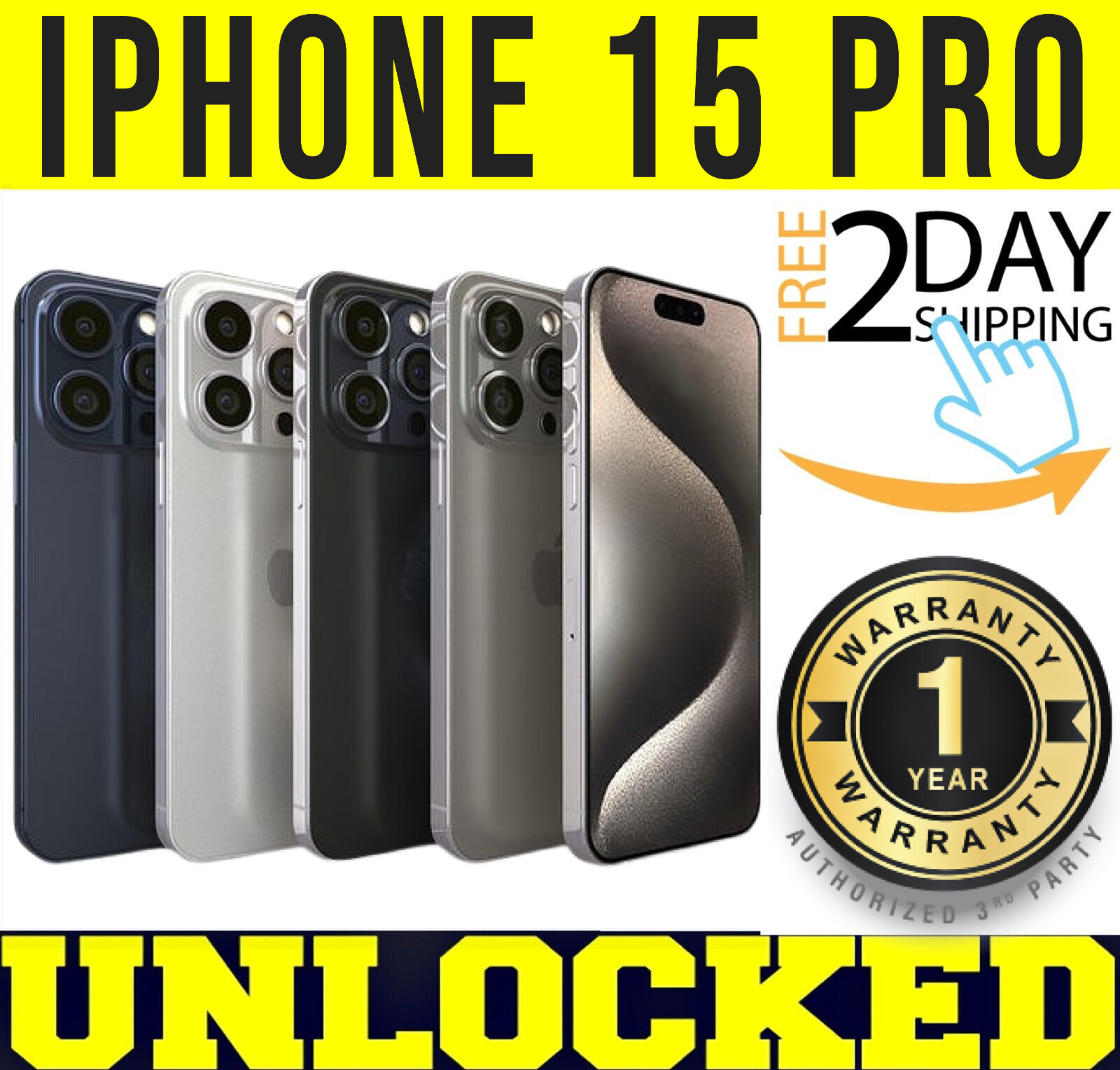 APPLE IPHONE 15 PRO 128GB 256GB 512GB 1TB   UNLOCKED   1 YEAR WARRANTY  O/B 