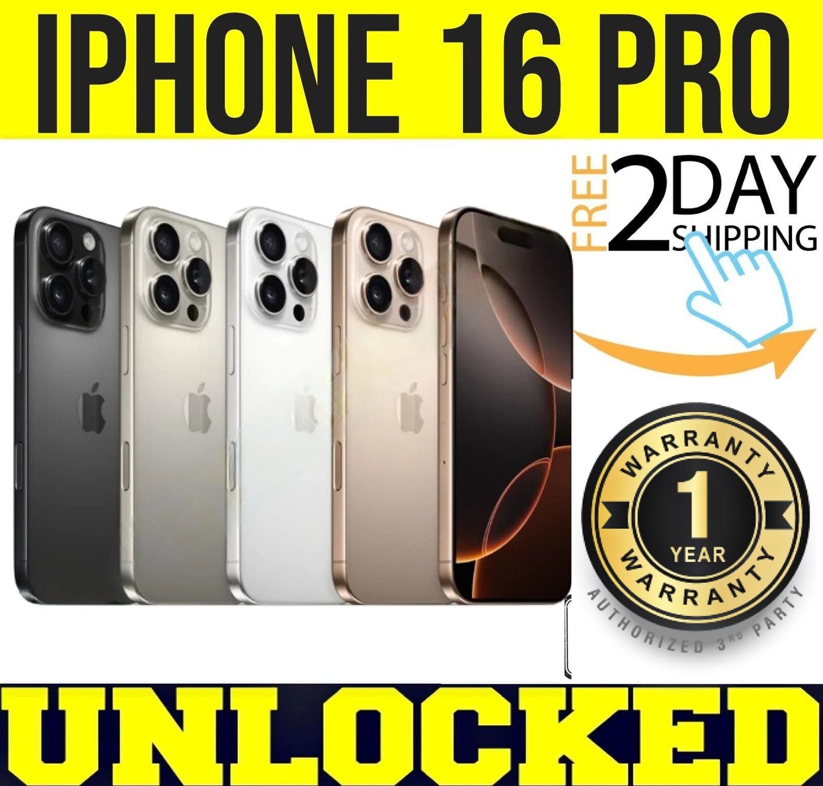 APPLE IPHONE 16 PRO 128GB 256GB 512GB  UNLOCKED    1 YEAR WARRANTY   SEALED 