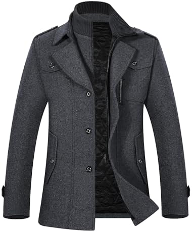 APTRO Mens Pea Coat Wool Jacket Windbreaker Single Breasted Winter Coat