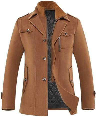 APTRO Mens Pea Coat Wool Jacket Windbreaker Single Breasted Winter Coat