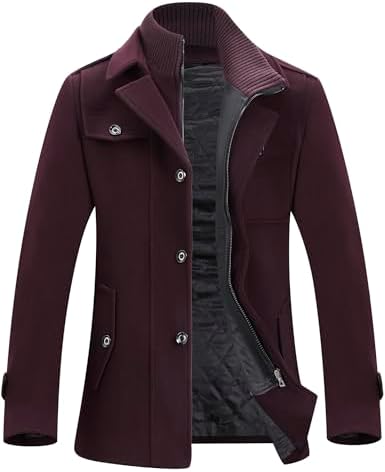 APTRO Mens Pea Coat Wool Jacket Windbreaker Single Breasted Winter Coat