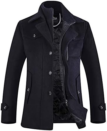 APTRO Mens Pea Coat Wool Jacket Windbreaker Single Breasted Winter Coat
