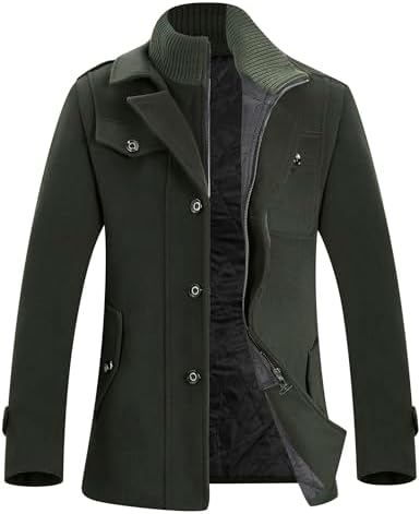 APTRO Mens Pea Coat Wool Jacket Windbreaker Single Breasted Winter Coat
