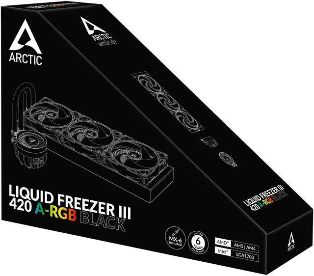 ARCTIC COOLING Liquid Freezer III   420 A RGB  Black   All in One CPU Water Cooler with 420mm radiator and 3x P14 PWM PST A RGB fan  compatible Intel LGA1700  1851 and AMD AM4  AM5   Black color
