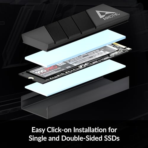 ARCTIC M2 Pro   Heatsink Cooler for M 2 2280 SSD  with ARCTIC TP 3 Thermal Pads  Compatible with PC & Gaming Consoles  for Dual and Single Sided SSDs   Black