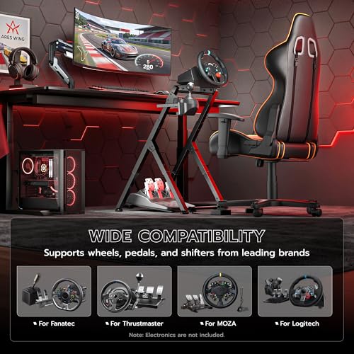 ARES WING Sim Racing Wheel Stand  Racing Simulator Cockpit with Chair Fixing Slot  Foldable Sim Racing Cockpit Compatible with Logitech G29 G920 G923  Fanatec  Thrustmaster  Moza  Gaming Equipment