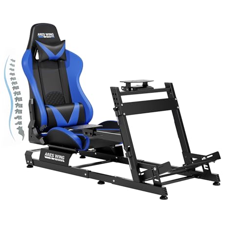ARES WING Sim Racing Cockpit with Seat  Adjustable Driving Simulator Cockpit with Headrest & Lumbar Support  Sim Racing Rig for 16Nm Direct Drive Compatible with PC  PS5 and Xbox  Blue