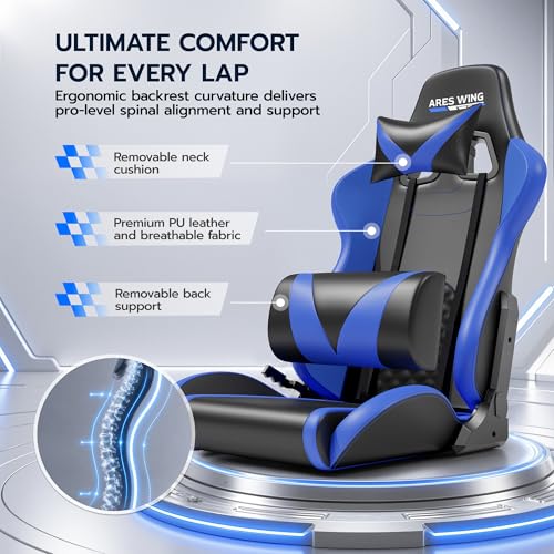 ARES WING Sim Racing Cockpit with Seat  Adjustable Driving Simulator Cockpit with Headrest & Lumbar Support  Sim Racing Rig for 16Nm Direct Drive Compatible with PC  PS5 and Xbox  Blue