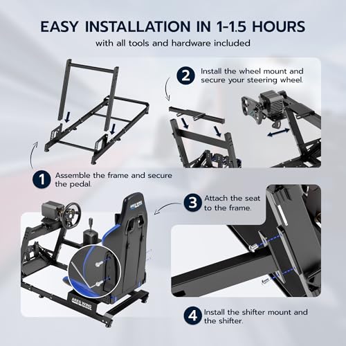 ARES WING Sim Racing Cockpit with Seat  Adjustable Driving Simulator Cockpit with Headrest & Lumbar Support  Sim Racing Rig for 16Nm Direct Drive Compatible with PC  PS5 and Xbox  Blue