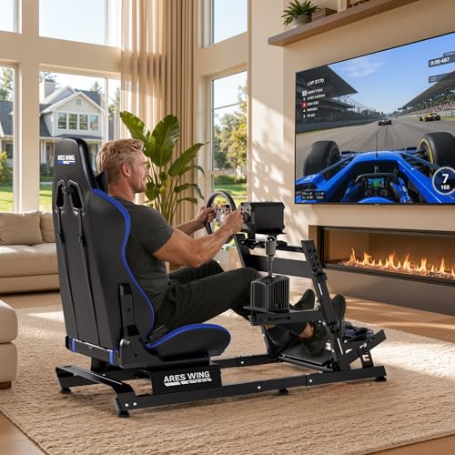 ARES WING Sim Racing Cockpit with Seat  Adjustable Driving Simulator Cockpit with Headrest & Lumbar Support  Sim Racing Rig for 16Nm Direct Drive Compatible with PC  PS5 and Xbox  Blue