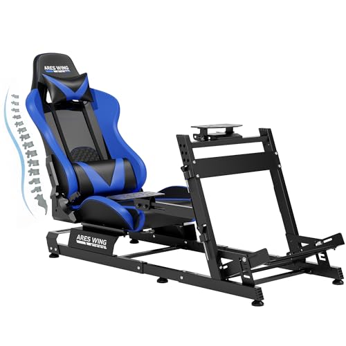 ARES WING Sim Racing Cockpit with Seat  Adjustable Driving Simulator Cockpit with Headrest & Lumbar Support  Sim Racing Rig for 16Nm Direct Drive Compatible with PC  PS5 and Xbox  Blue