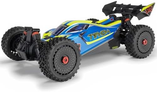 ARRMA Camión RC 1/8 Typhon 4X4 RTR Brushed Buggy, azul (batería y cargador no incluidos), ARA4206V4T1