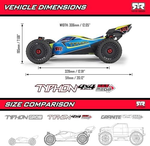 ARRMA Camión RC 1/8 Typhon 4X4 RTR Brushed Buggy, azul (batería y cargador no incluidos), ARA4206V4T1