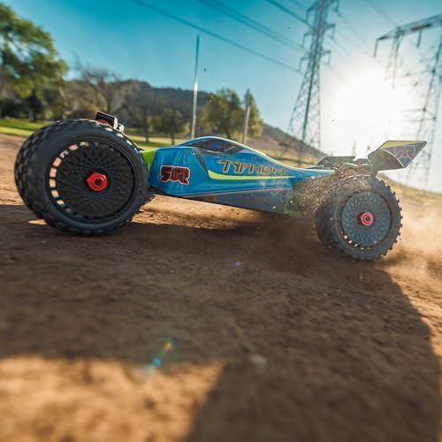 ARRMA Camión RC 1/8 Typhon 4X4 RTR Brushed Buggy, azul (batería y cargador no incluidos), ARA4206V4T1