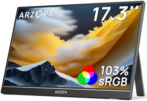 ARZOPA 17 3 Portable Monitor  1080P FHD 103  sRGB IPS Gaming Monitor Laptop Monitor with Built in Kickstand HDMI USB C External Screen for PC Mac Phone Xbox PS5   A1M