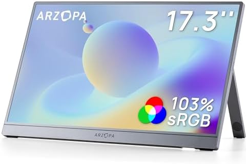 ARZOPA 17 3 Portable Monitor  1080P FHD 103  sRGB IPS Gaming Monitor Laptop Monitor with Built in Kickstand HDMI USB C External Screen for PC Mac Phone Xbox PS5   A1M