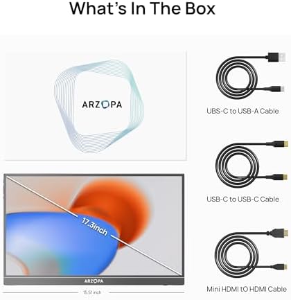 ARZOPA 17 3 Portable Monitor  1080P FHD 103  sRGB IPS Gaming Monitor Laptop Monitor with Built in Kickstand HDMI USB C External Screen for PC Mac Phone Xbox PS5   A1M
