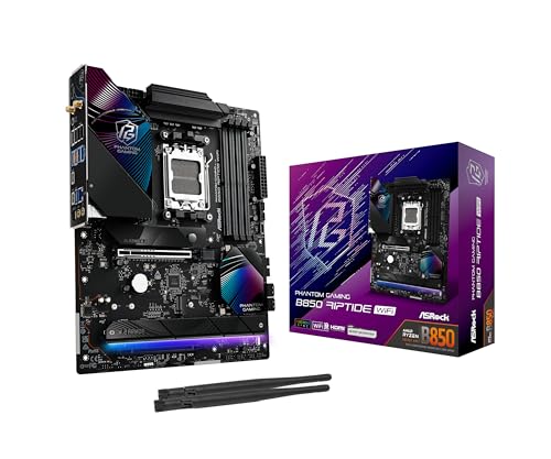 ASRock AMD B850 Phantom Gaming Riptide WiFi 7 Socket AM5 Ryzen 9000/8000/7000 Series DDR5 8000   OC  MHz 256GB ATX Motherboard M 2 SATA3 6 0 Gb/s PCIe 5 0