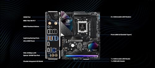ASRock AMD B850 Phantom Gaming Riptide WiFi 7 Socket AM5 Ryzen 9000/8000/7000 Series DDR5 8000   OC  MHz 256GB ATX Motherboard M 2 SATA3 6 0 Gb/s PCIe 5 0