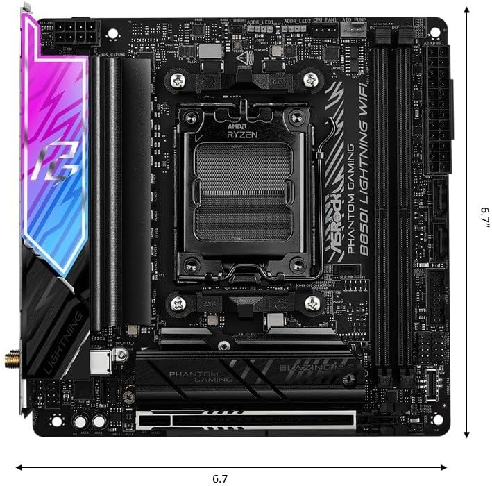 ASRock AMD B850i Lightning WiFi 6E Socket AM5 Ryzen 9000/8000/7000 Series DDR5 8200   OC  MHz 128GB Mini ITX Motherboard M 2 SATA3 6 0 Gb/s PCIe 5 0 B850 BIOS Flashback