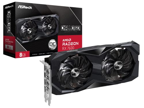 ASRock AMD Radeon RX 7600 Challenger 8GB OC GDDR6 DisplayPort HDMI 0dB Silent Cooling Graphics Card 128 bit 7680 x 4320 18 Gbps Graphics Card