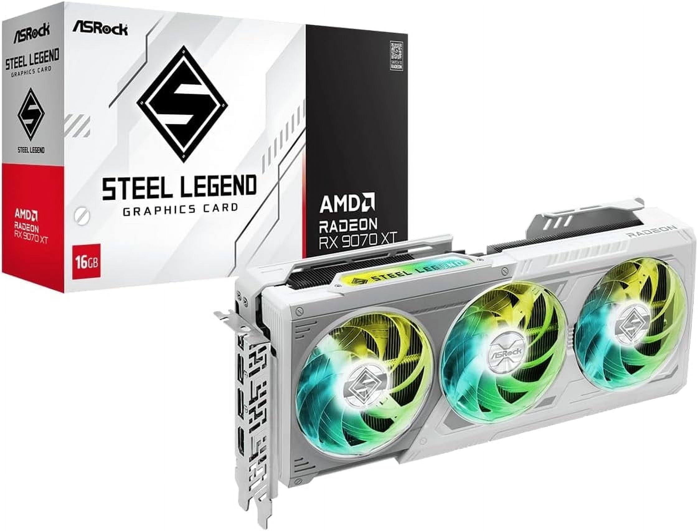 ASRock AMD Radeon RX 9070 XT Steel Legend Triple Fan 16GB GDDR6 PCIe 5 0 Graphics Card