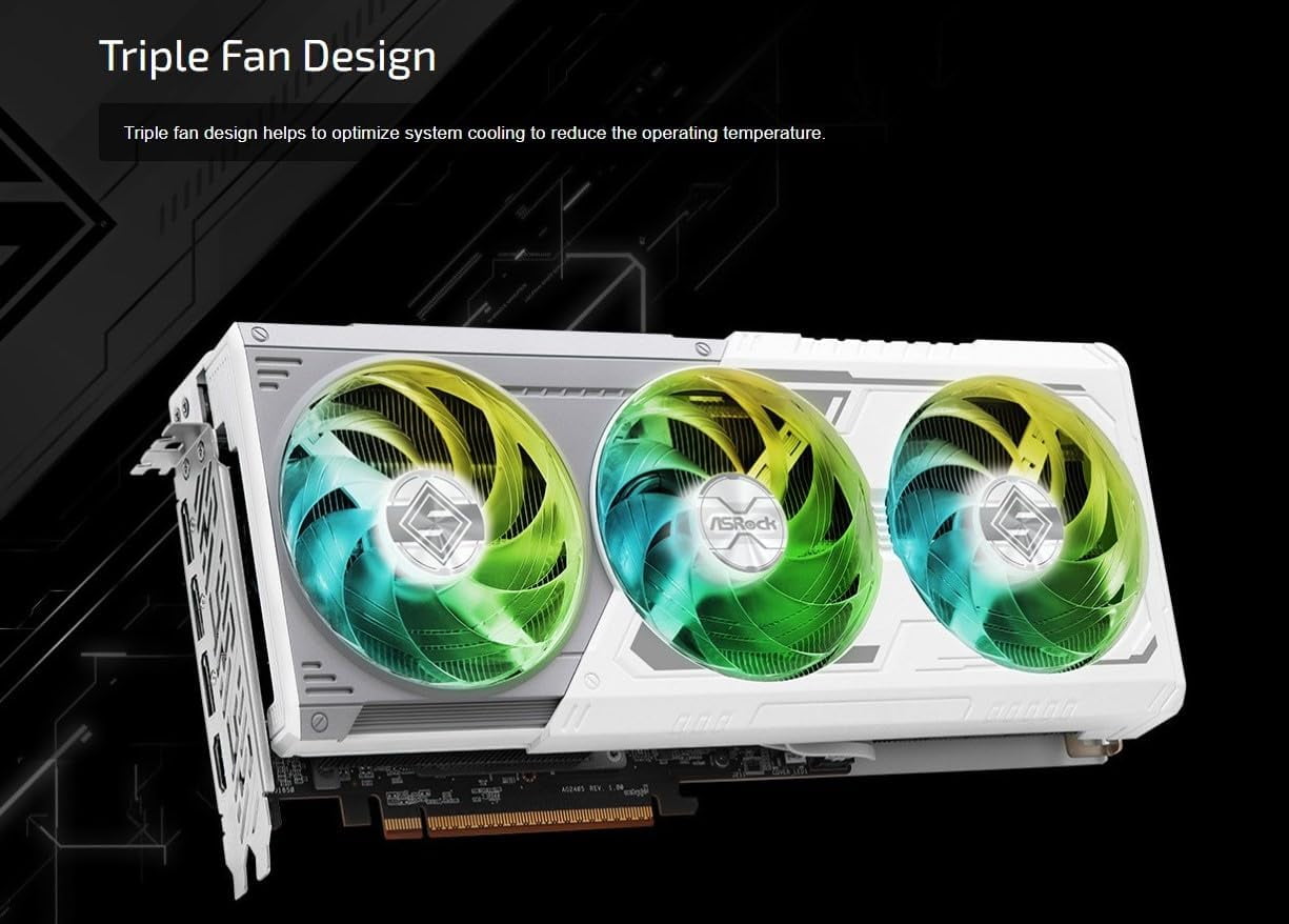 ASRock AMD Radeon RX 9070 XT Steel Legend Triple Fan 16GB GDDR6 PCIe 5 0 Graphics Card