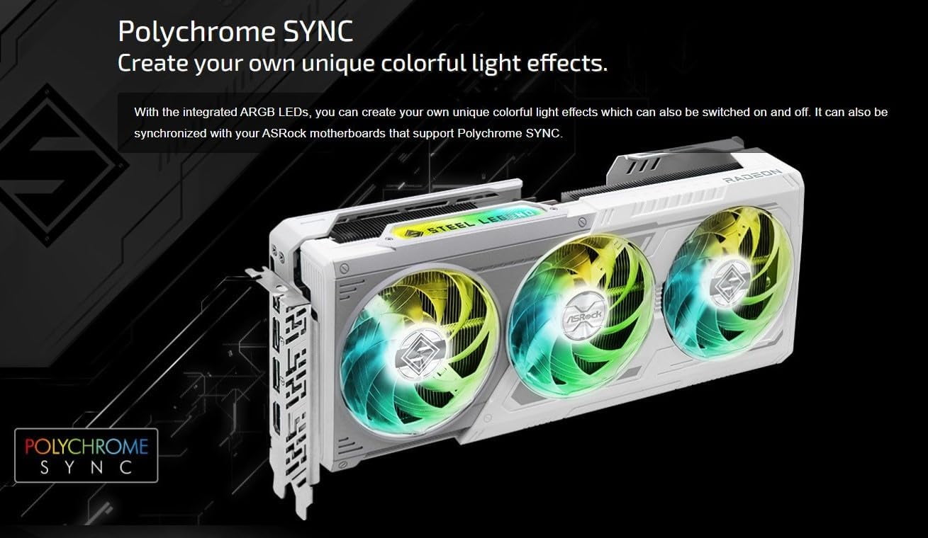 ASRock AMD Radeon RX 9070 XT Steel Legend Triple Fan 16GB GDDR6 PCIe 5 0 Graphics Card