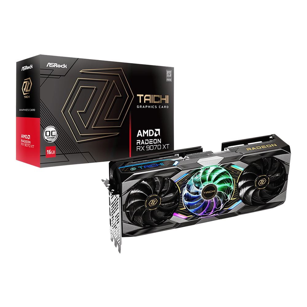 ASRock AMD Radeon RX 9070 XT Taichi Overclocked Triple Fan 16GB GDDR6 PCIe 5 0 Graphics Card