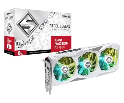 ASRock AMD Radeon RX 7600 Steel Legend 8GB OC GDDR6 128 bit 0dB Silent Cooling Graphics Card DisplayPort 7680 x 4320 HDMI 18 Gbps 3 Fans PCI Express 4