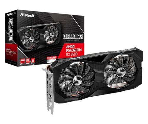 ASRock AMD Radeon RX 6600 Challenger D 8GB GDDR6 DisplayPort 14Gbps HDMI 0dB Silent Cooling 128 bit 7680 x 4320 Dual Fan Graphics Card PCI Express 4 0 x8 8 pin