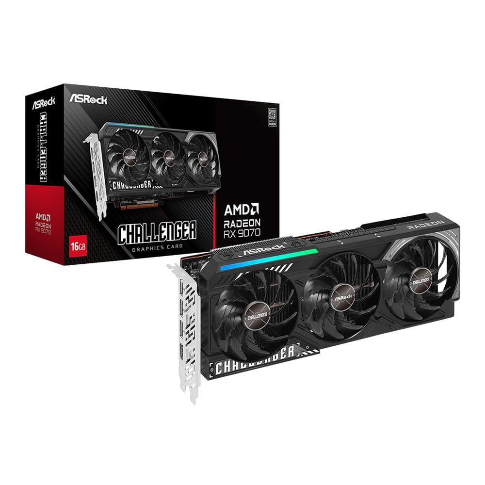 ASRock AMD Radeon RX 9070 Tarjeta Gráfica Challenger Triple Fan 16GB GDDR6 PCIe 5 0