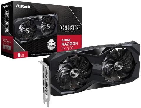 ASRock AMD Radeon RX 7600 Challenger 8GB OC GDDR6 DisplayPort HDMI 0dB Silent Cooling Graphics Card 128 bit 7680 x 4320 18 Gbps Graphics Card